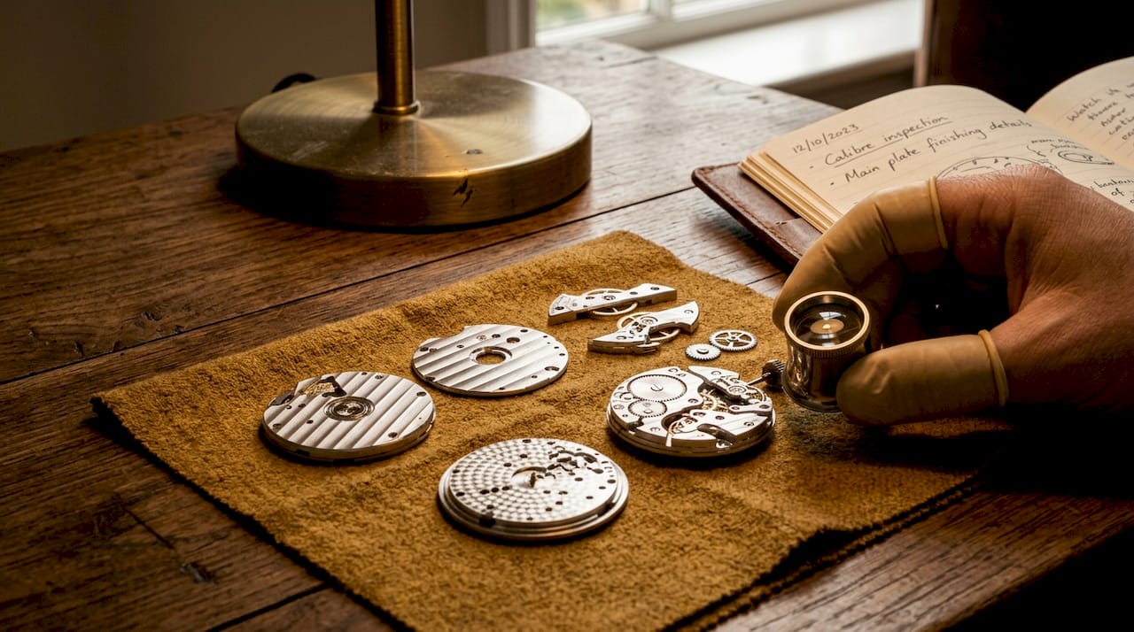 Detailed view luxury watch finishing techniques