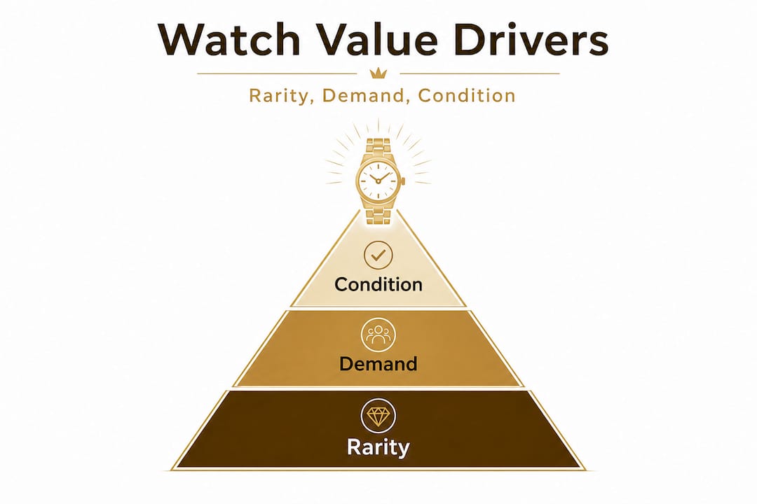 Pyramid infographic showing rarity, demand, condition hierarchy