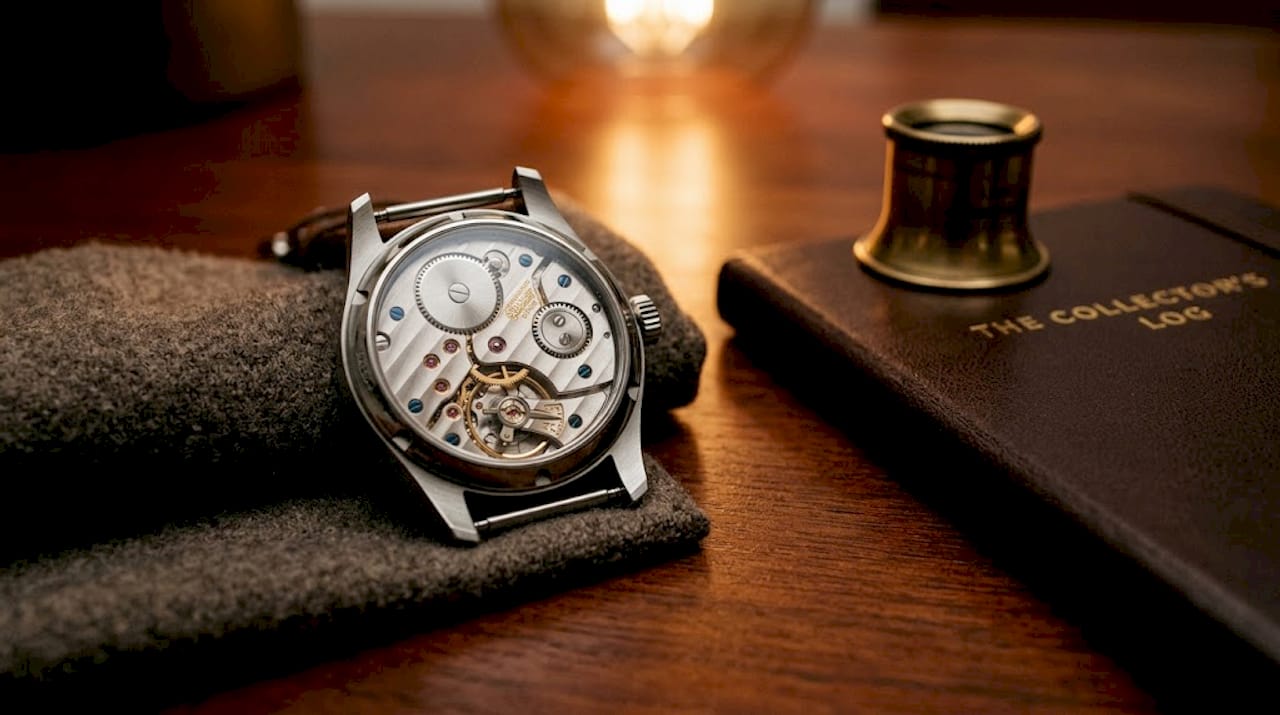 Hand-finished luxury watch movement details visible