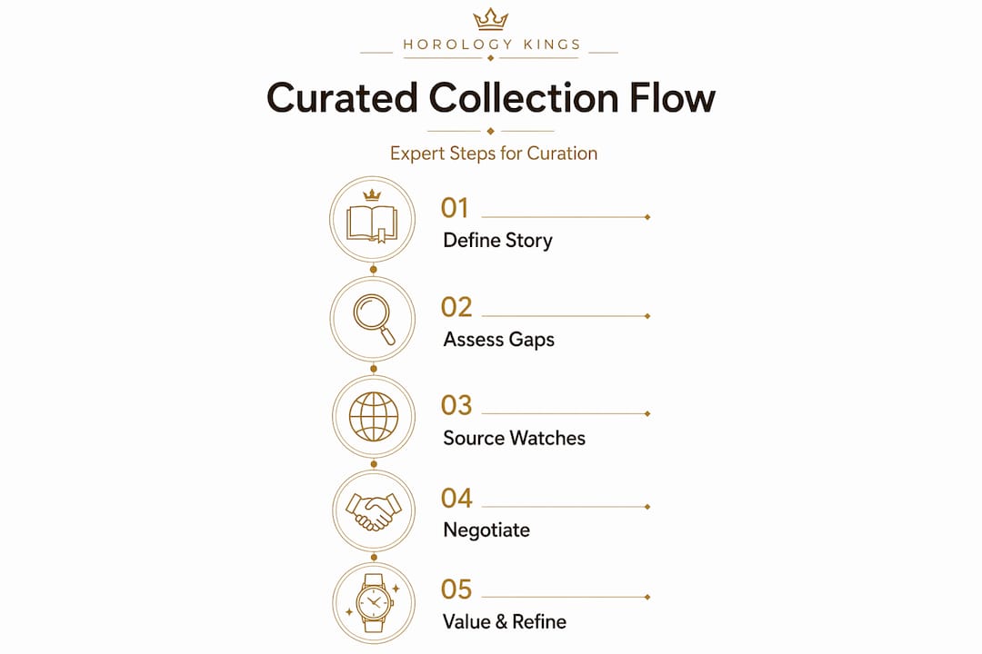 Infographic showing watch curation steps vertical flow