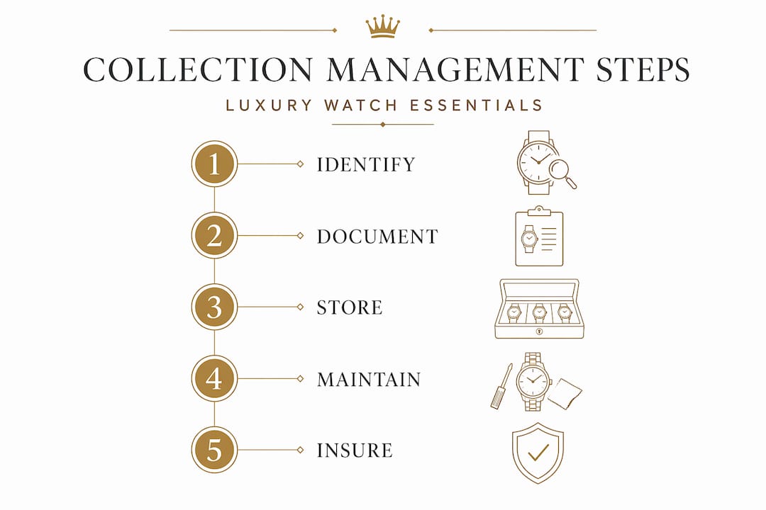 Infographic showing watch collection management steps
