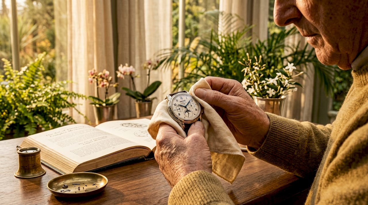 Hands polish perpetual calendar dial with moonphase