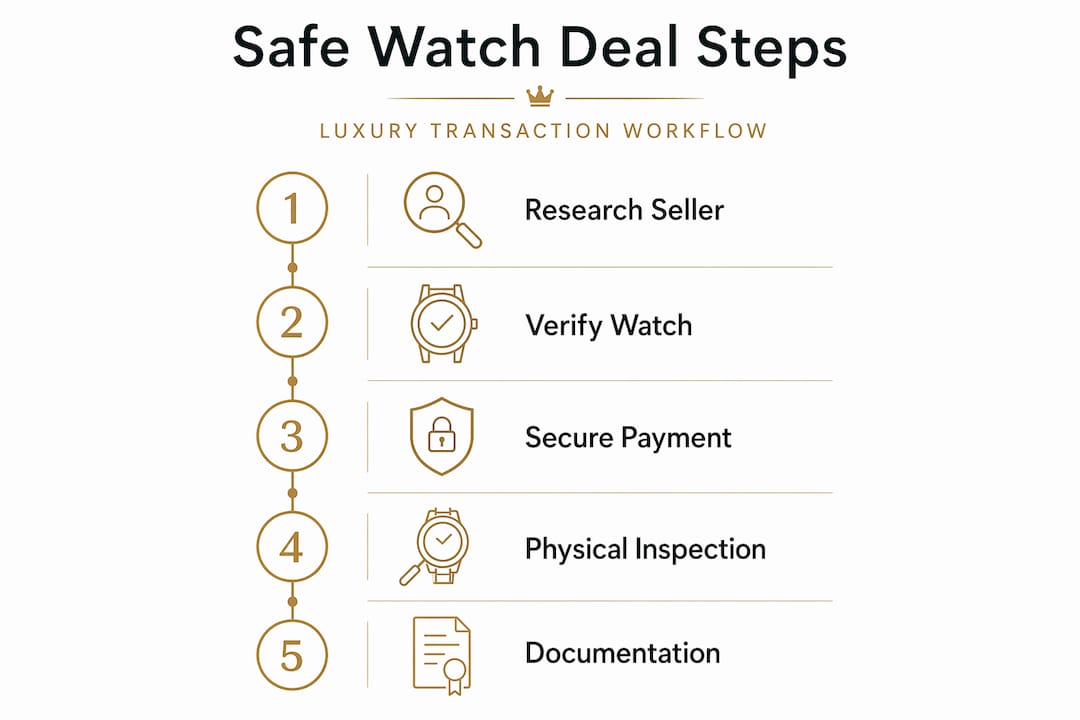 Infographic showing steps for secure watch deal