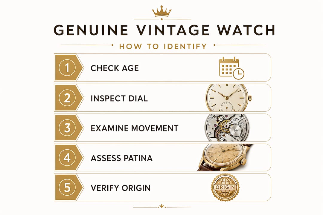 Infographic with steps to identify vintage watches