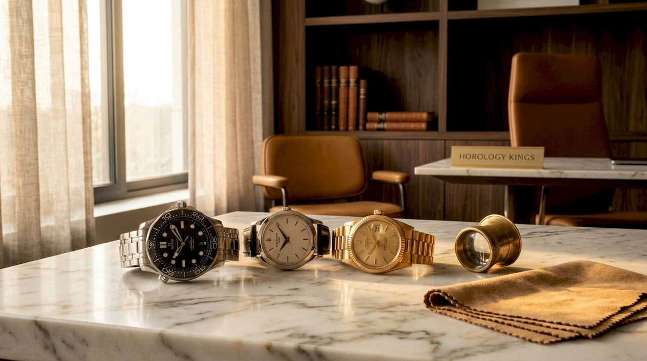 Three watches with different bezel types