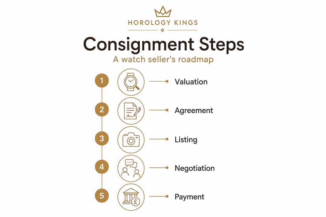Infographic showing luxury watch consignment steps