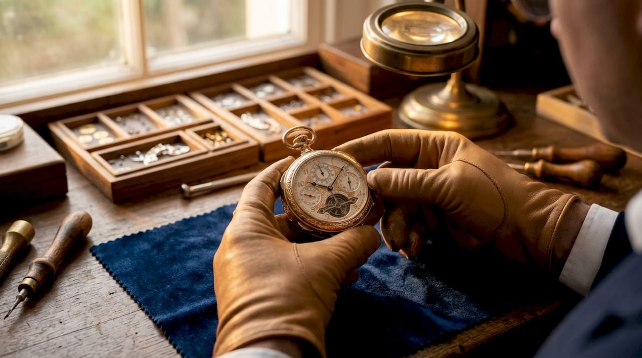 Calibre 89 pocket watch in studio hands