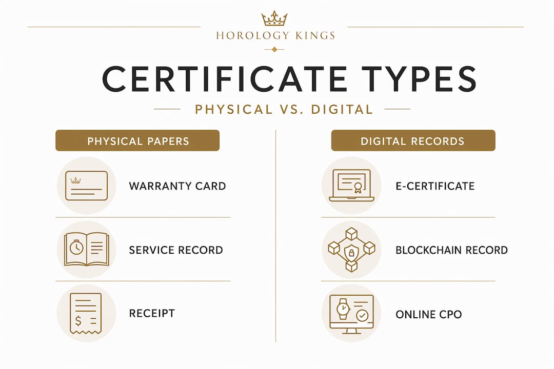 Split infographic comparing watch certificate types