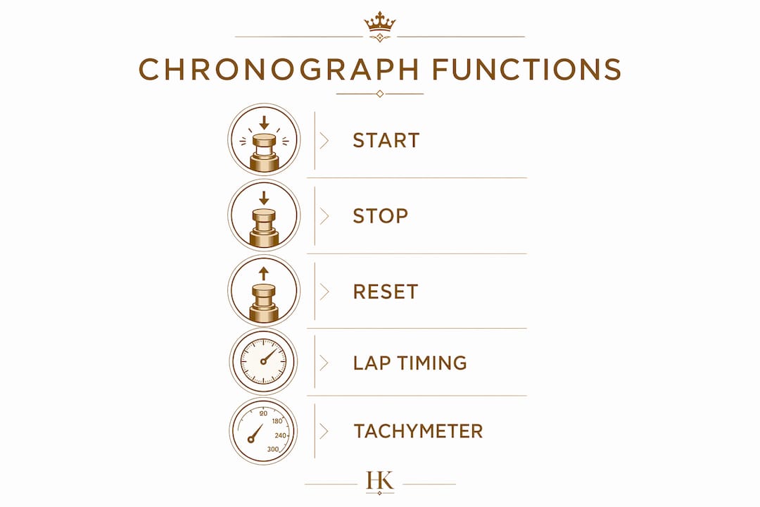 Infographic showing chronograph watch functions