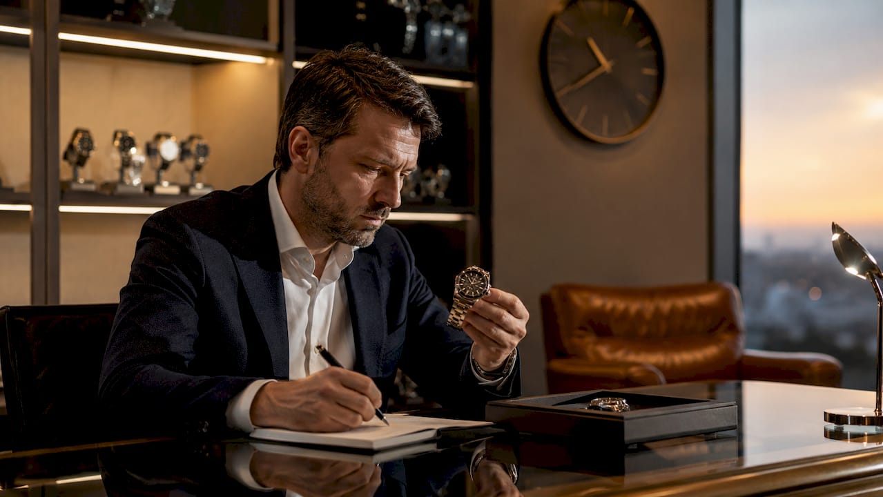 Insurance specialist reviewing luxury watch for coverage