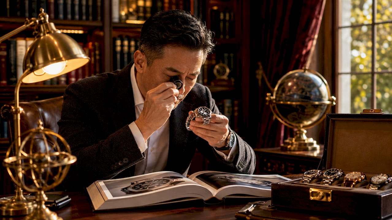 Man examining grey market luxury watch