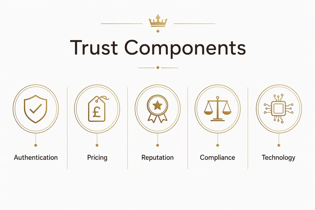 Infographic displaying key trust components in watch transactions