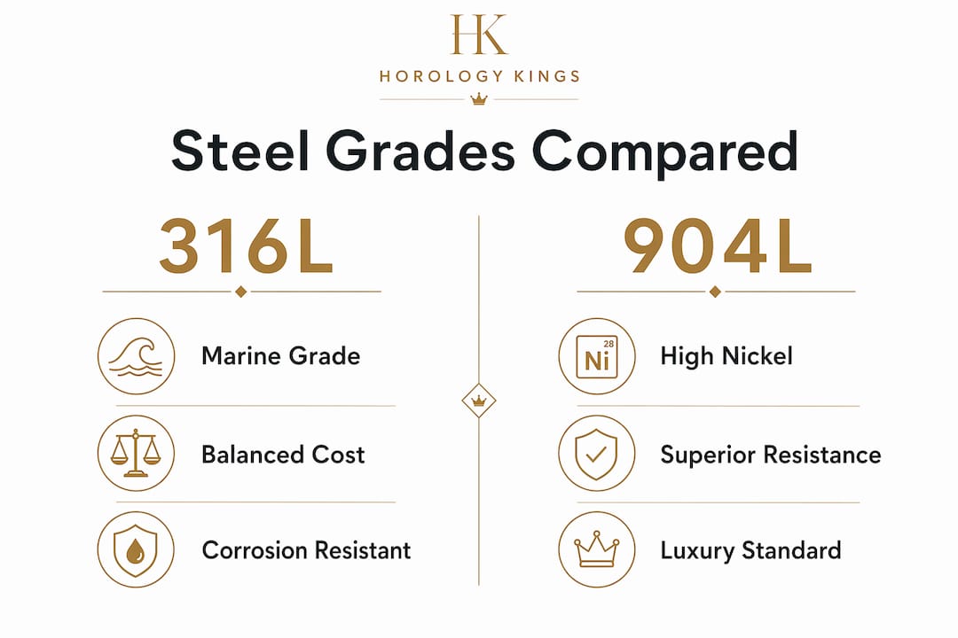 Infographic comparing 316L and 904L steel grades