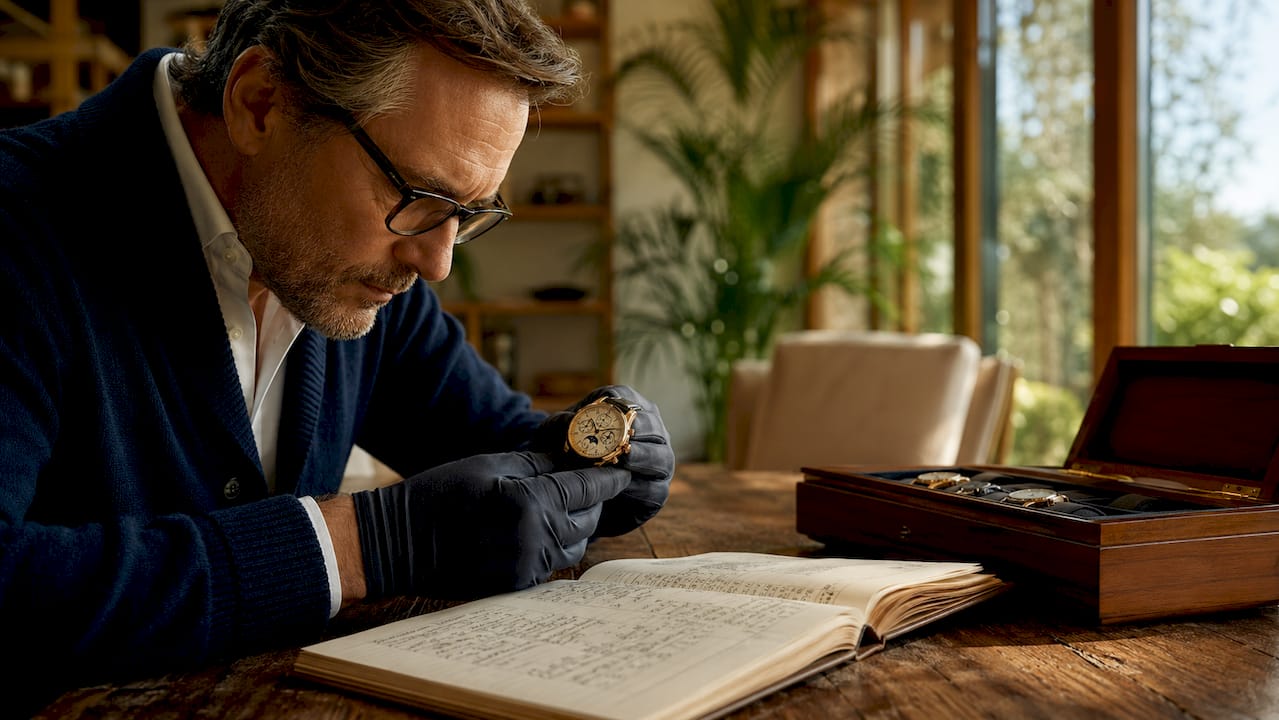 Collector inspecting rare Patek Philippe watch