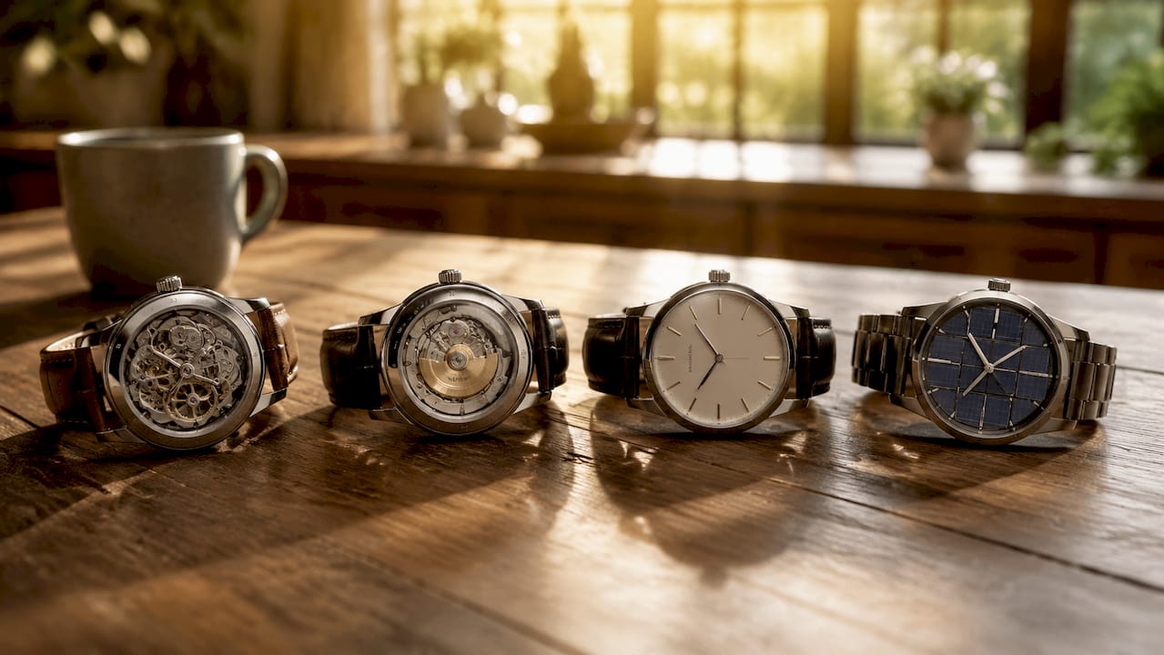 Collection of wristwatches displaying different movement types