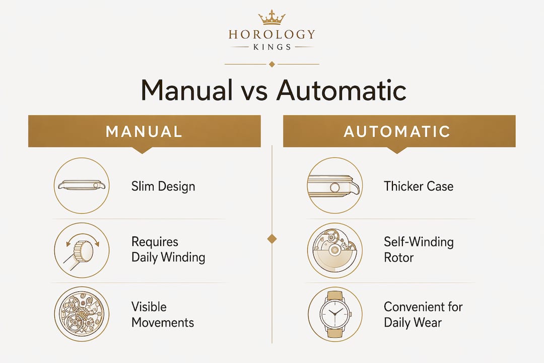 Infographic comparing manual and automatic watches features