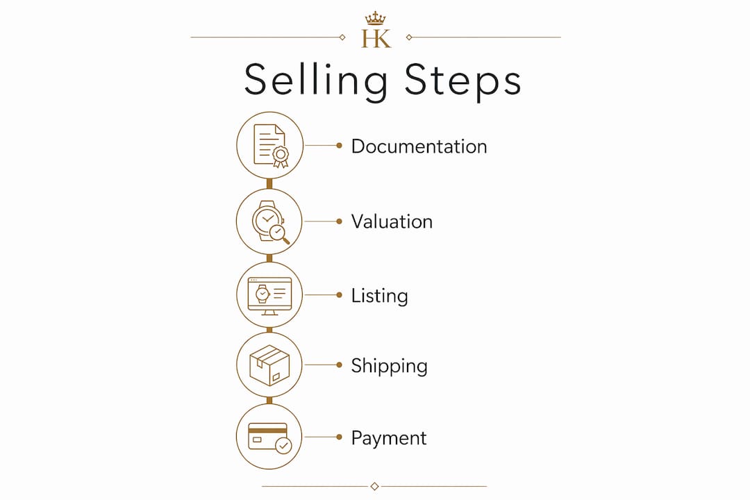 Infographic illustrating five steps to sell Patek Philippe