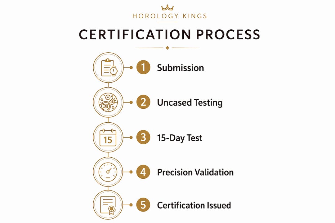Infographic outlining chronometer certification process steps