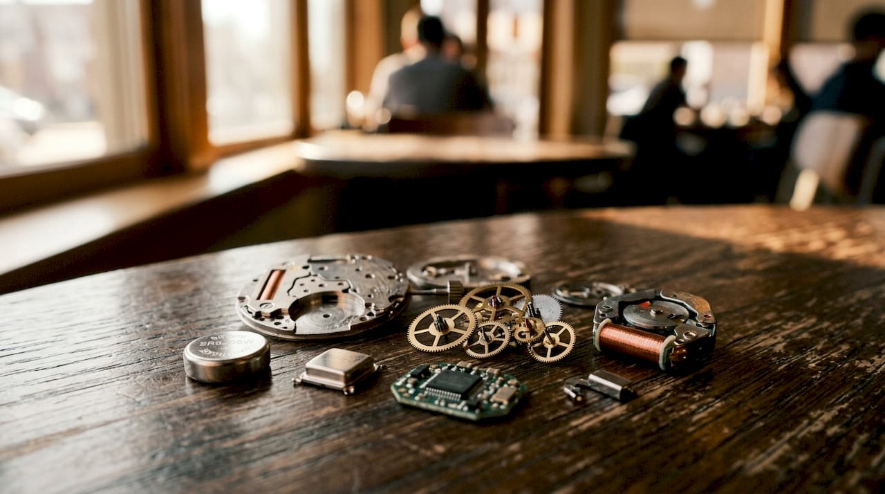 Overhead layout of quartz watch components