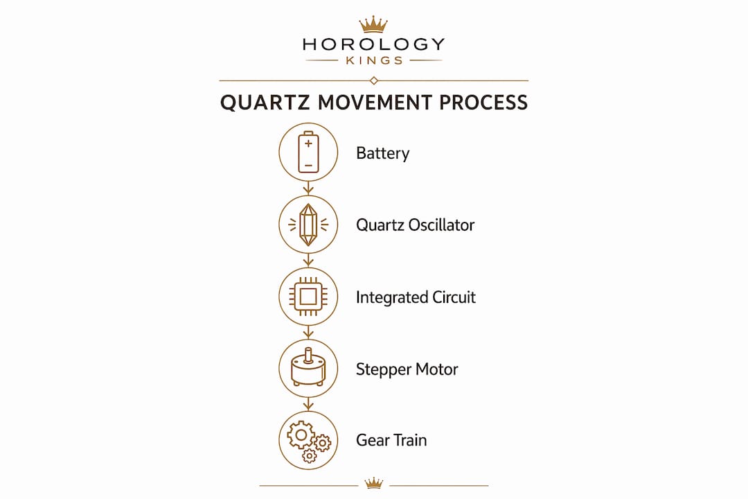 Infographic depicting quartz watch movement process