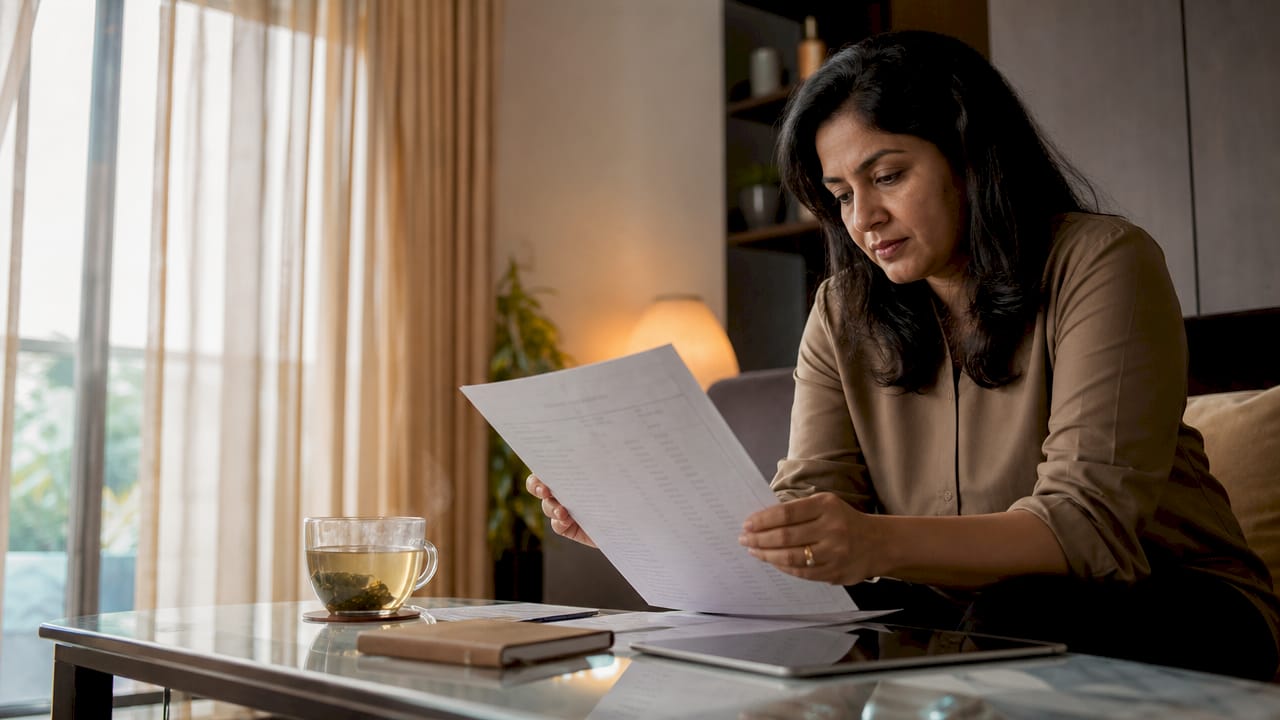 Woman reviewing transparent pricing details at home