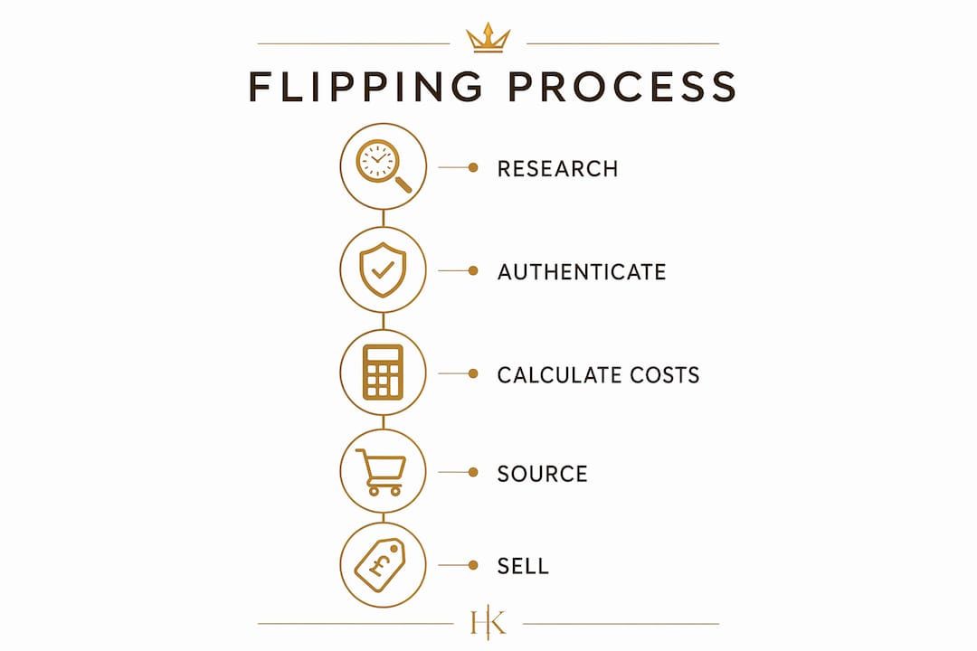 Infographic of watch flipping process steps