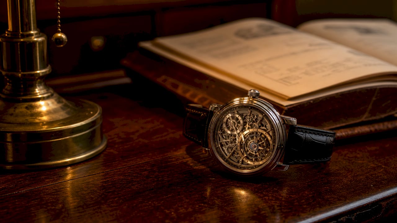 Close-up of tourbillon watch mechanism in motion