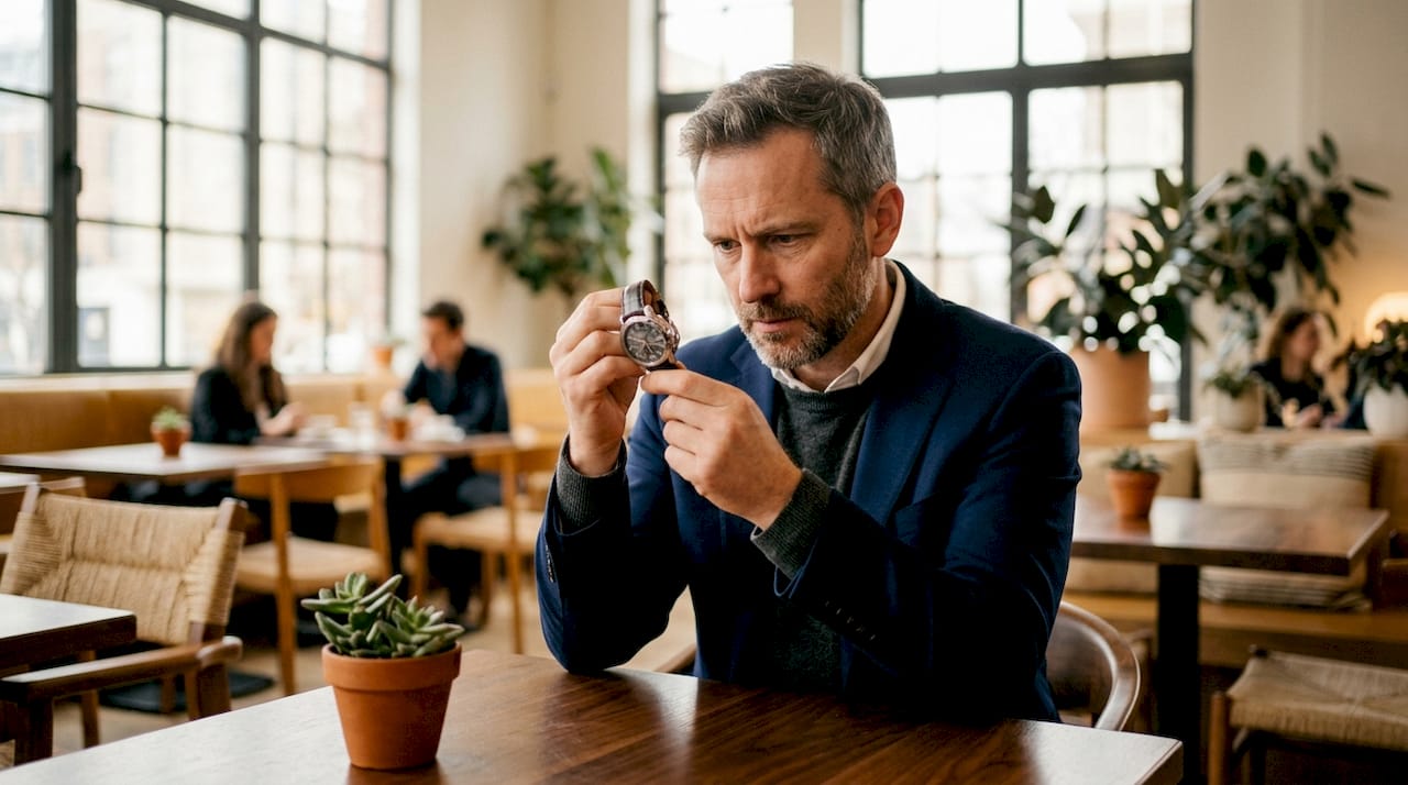 Man inspecting watch inside luxury dealer store
