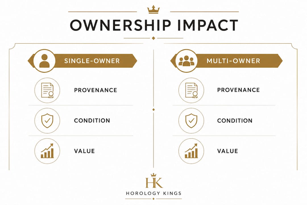 Infographic comparing single-owner and multi-owner watch benefits