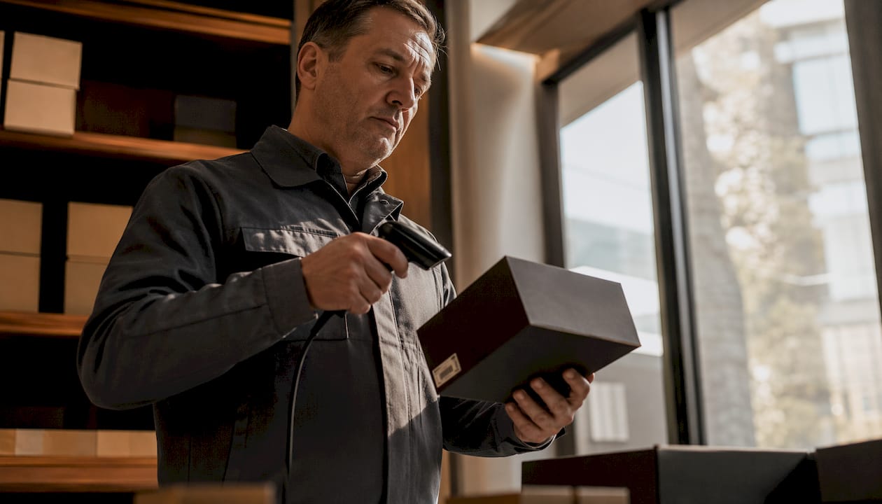Shipping clerk scanning luxury watch shipment