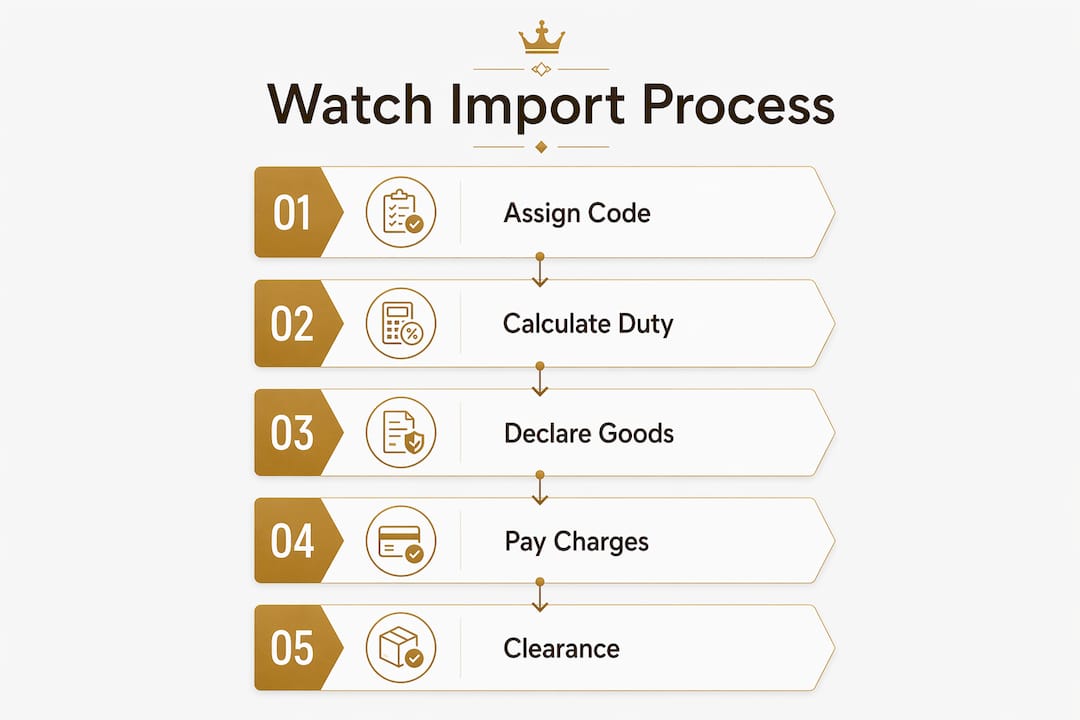 Infographic showing watch import customs process steps