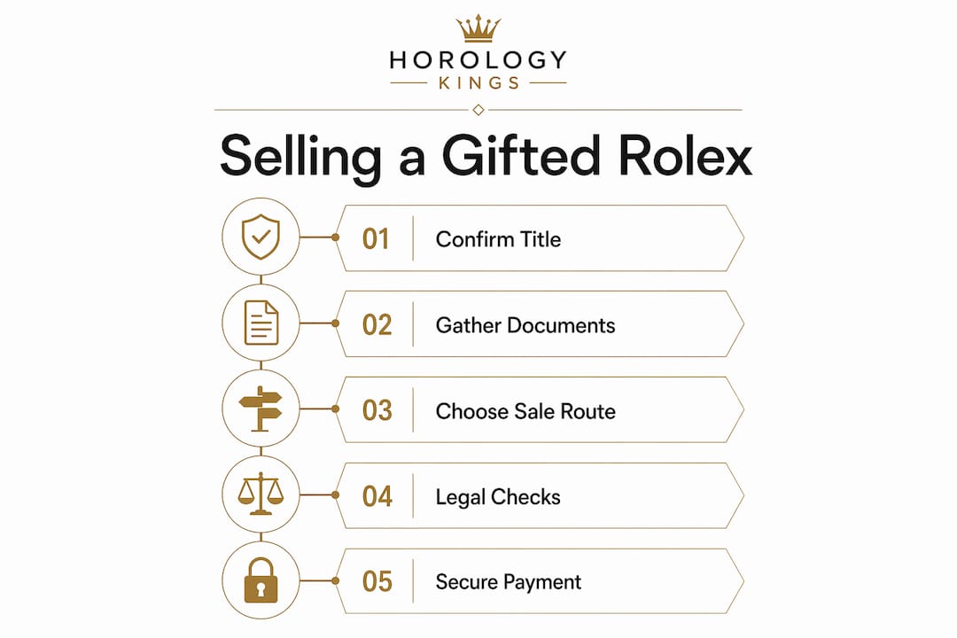 Infographic outlining steps to sell gifted Rolex in UK