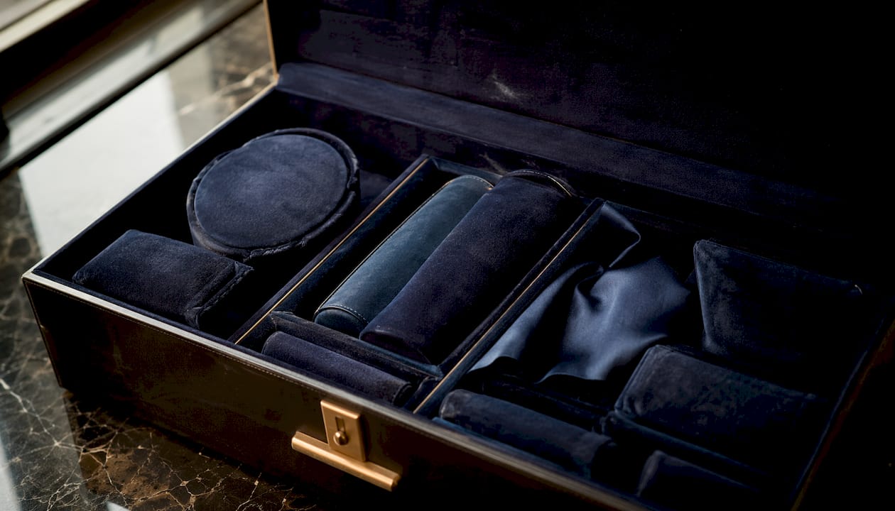 Close-up of varied watch box interior materials