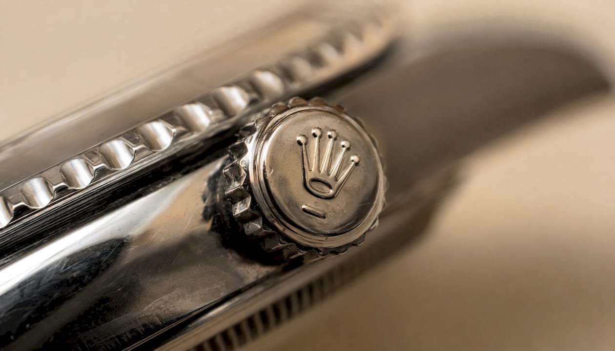 Close-up of Rolex crown coronet emblem