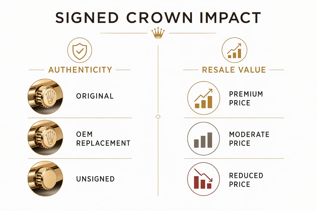 Infographic on signed crown authenticity and resale value