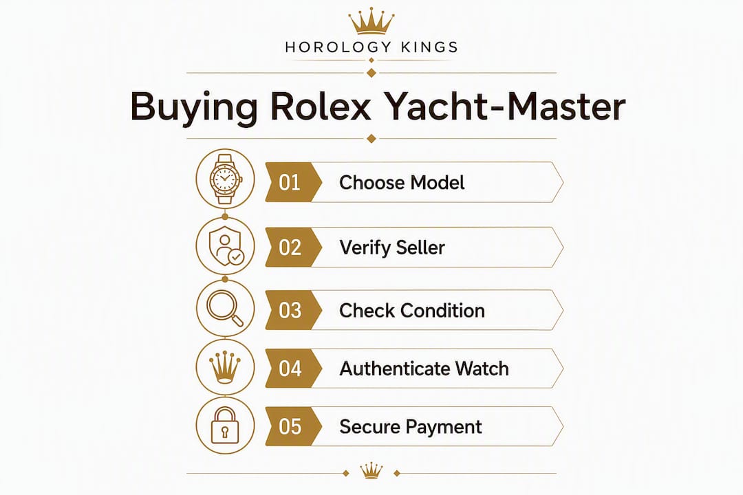 Infographic outlining steps to buy Rolex Yacht-Master