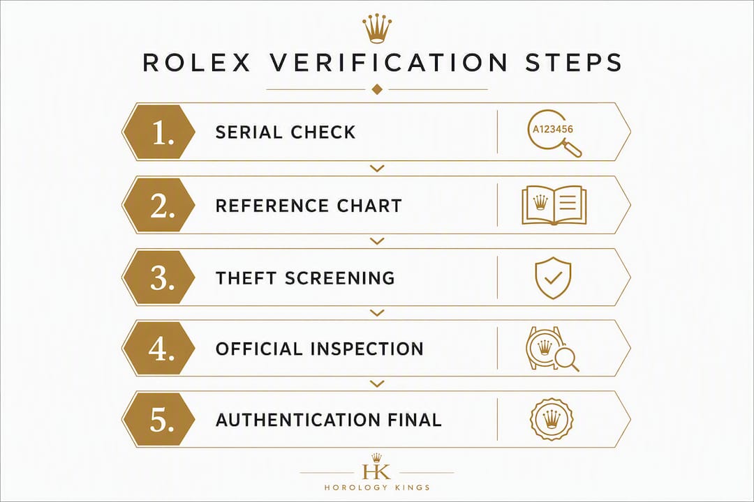 Infographic showing Rolex authentication steps