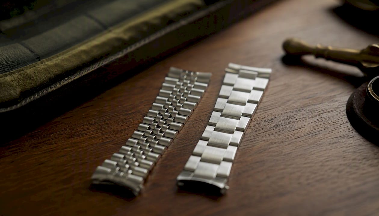 Close-up of two different watch bracelet types