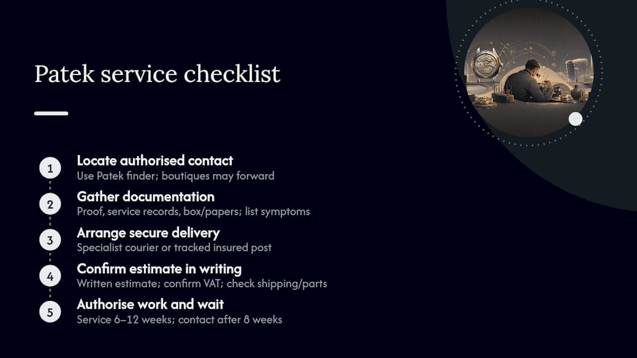 How to get your Patek serviced in the UK: a practical checklist — overview diagram