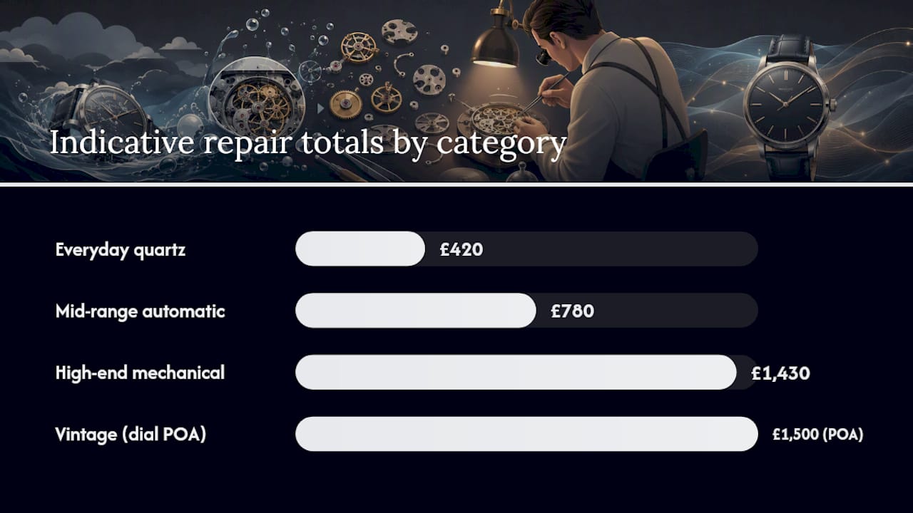 Water damage repair costs by service and watch type