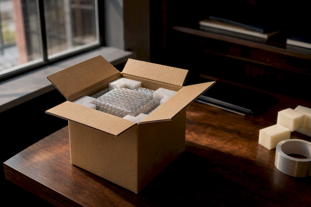 Double-walled box with foam corner protectors
