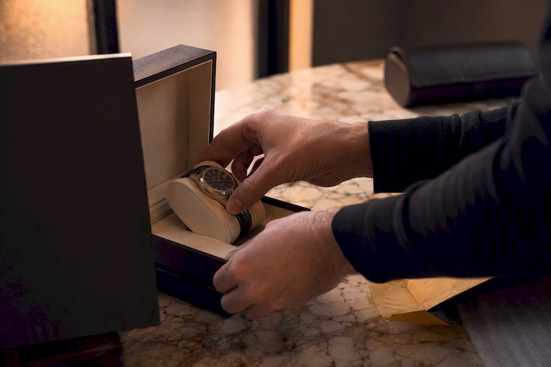 Watch placed carefully in protective packaging