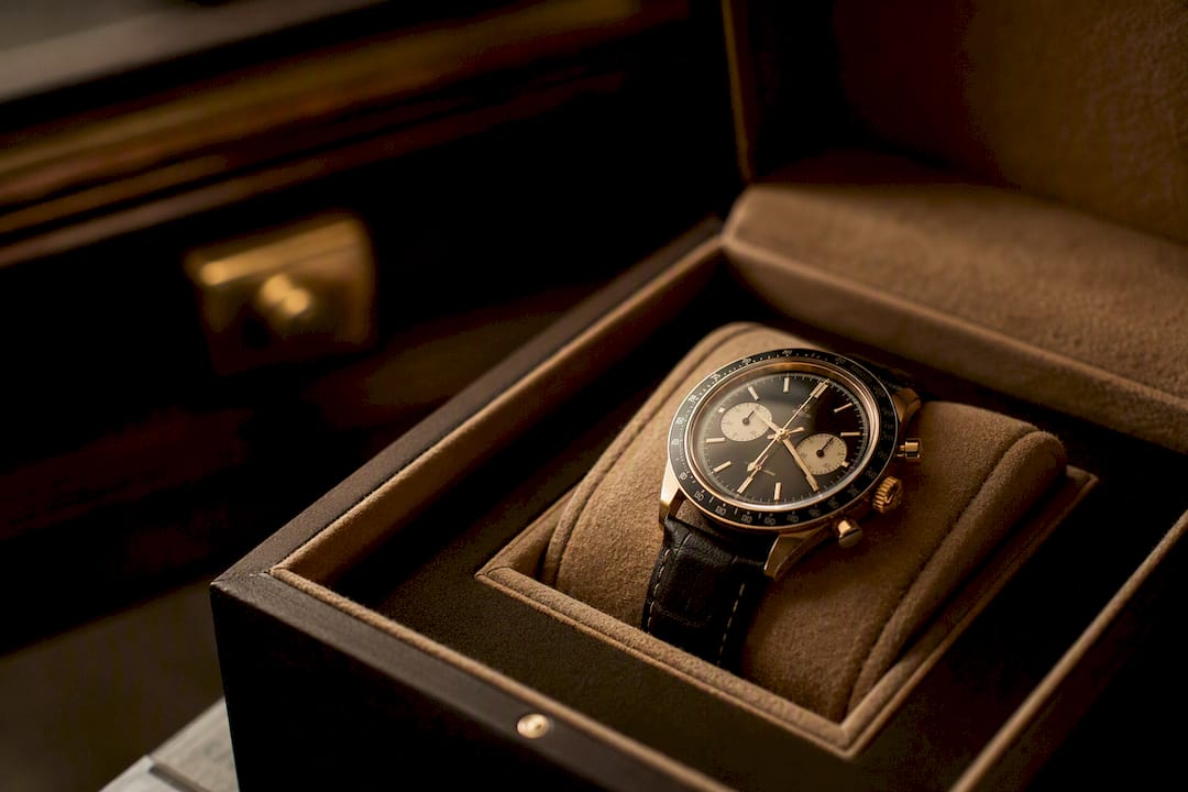 Watch resting securely in foam-lined box