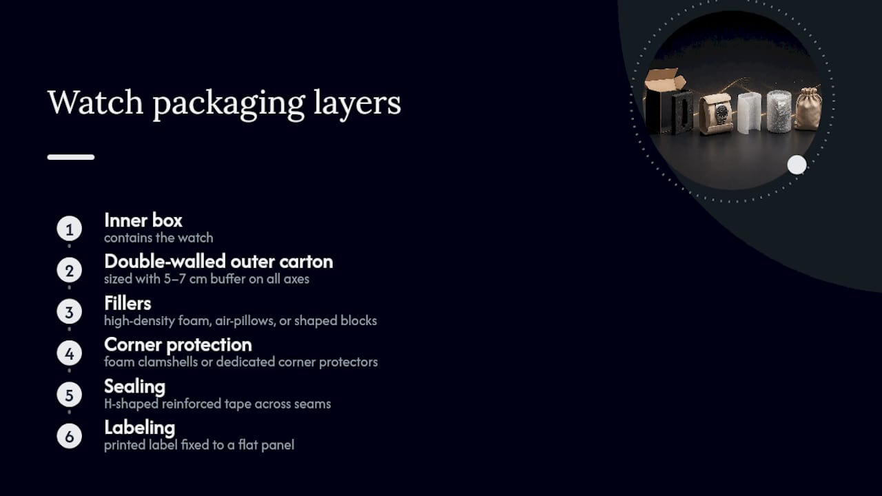 Diagram of layered safe watch packaging components