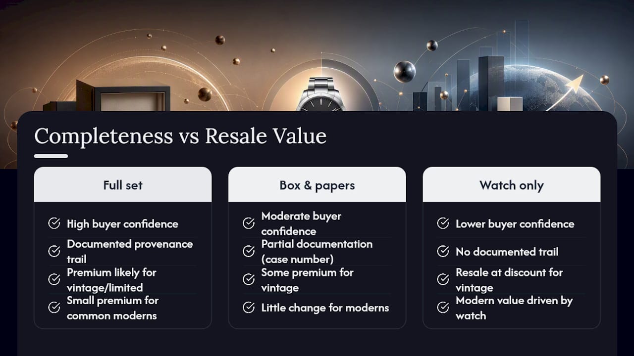 Diagram showing how full sets affect resale value and provenance