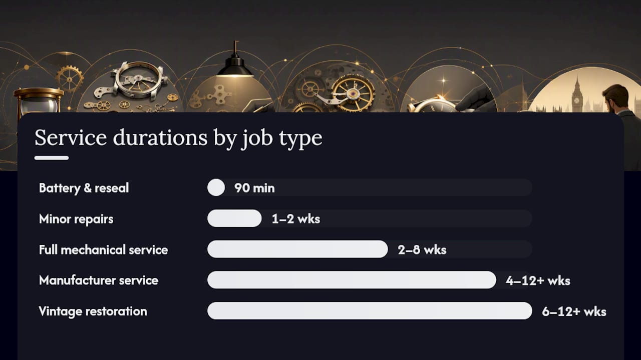 Diagram of UK watch service durations by job type