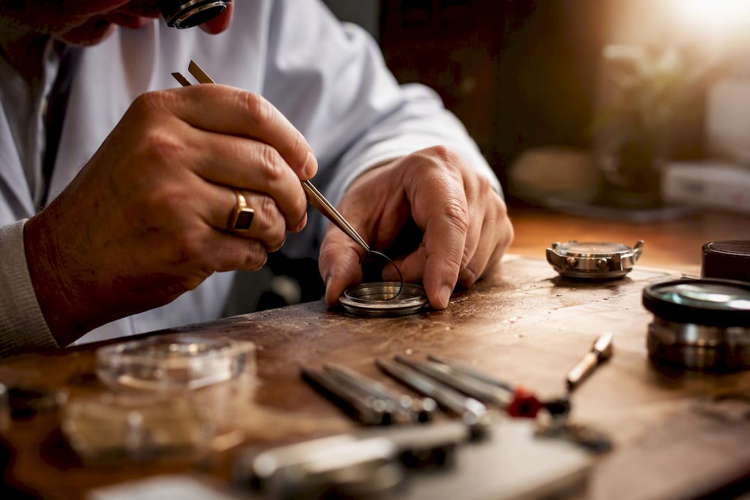Technician fitting watch gasket