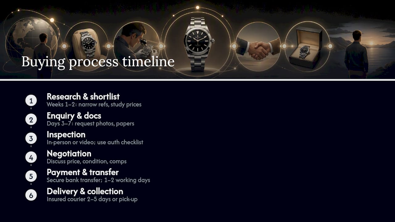 Timeline of pre-owned Rolex buying process steps