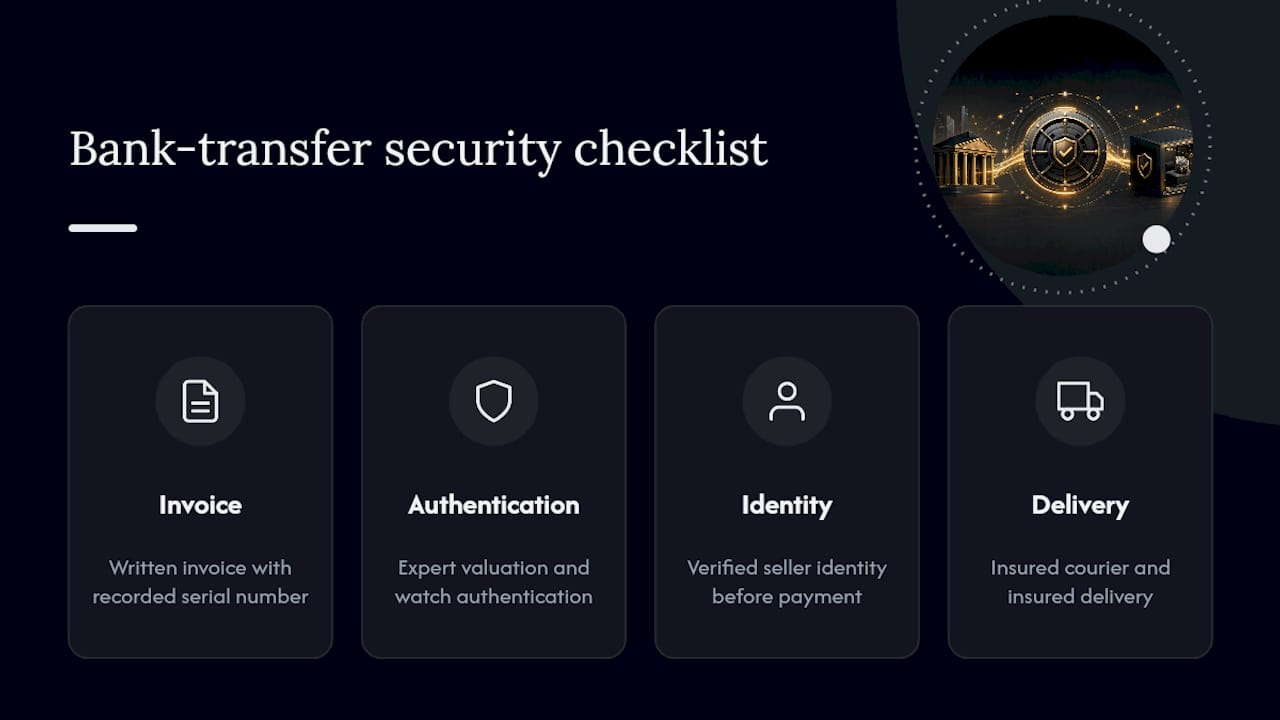How Horology Kings handles secure bank-transfer purchases — overview diagram