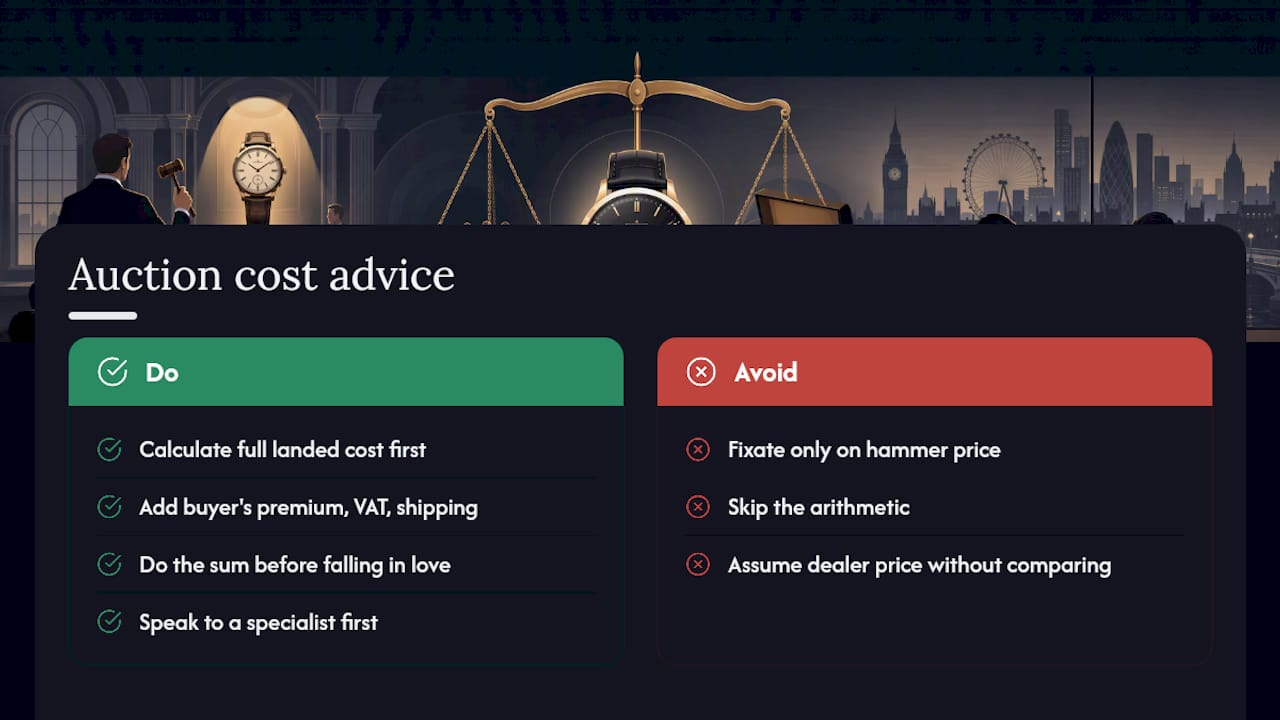 Auction watch final cost components